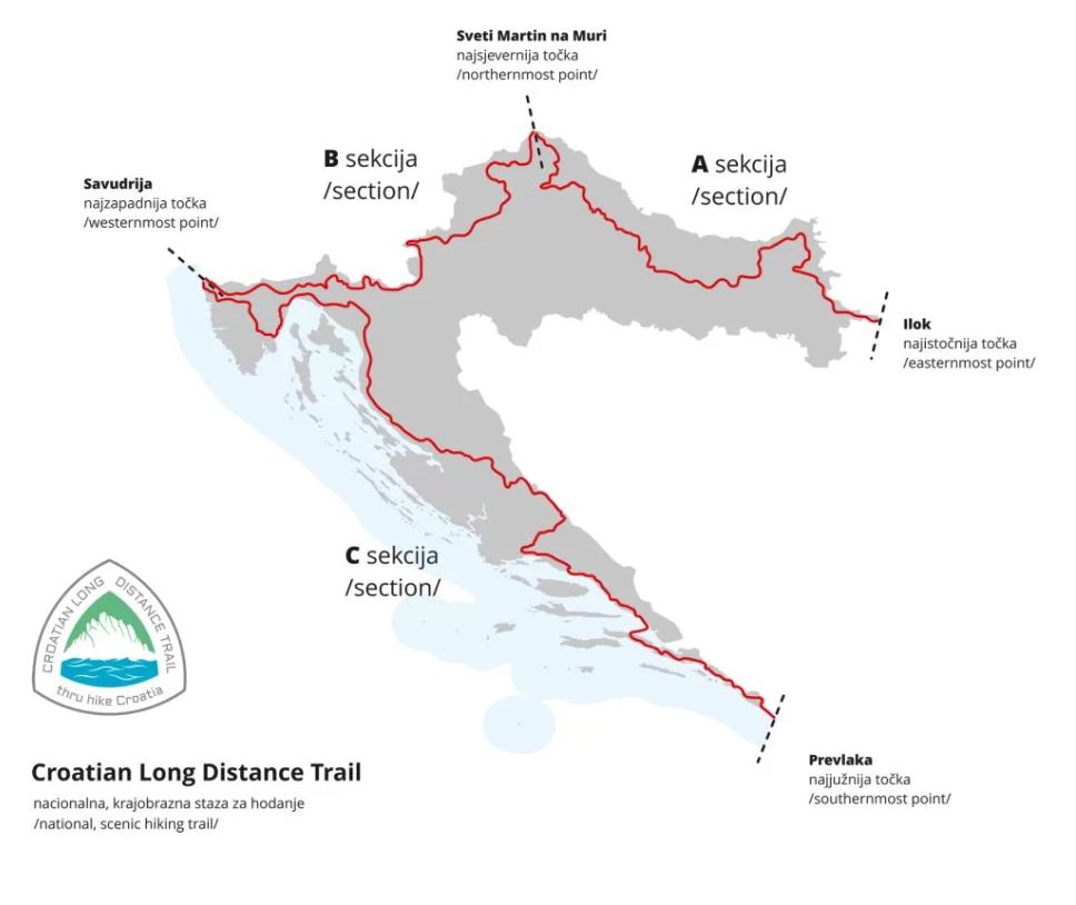 Karta staze — Croatian Long Distance Trail